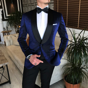 Absko Navy Blue Slim-Fit Tuxedo