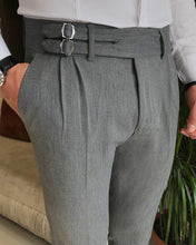 Load image into Gallery viewer, Devon Double Buckled Corset Belt Pleated Gray Pants
