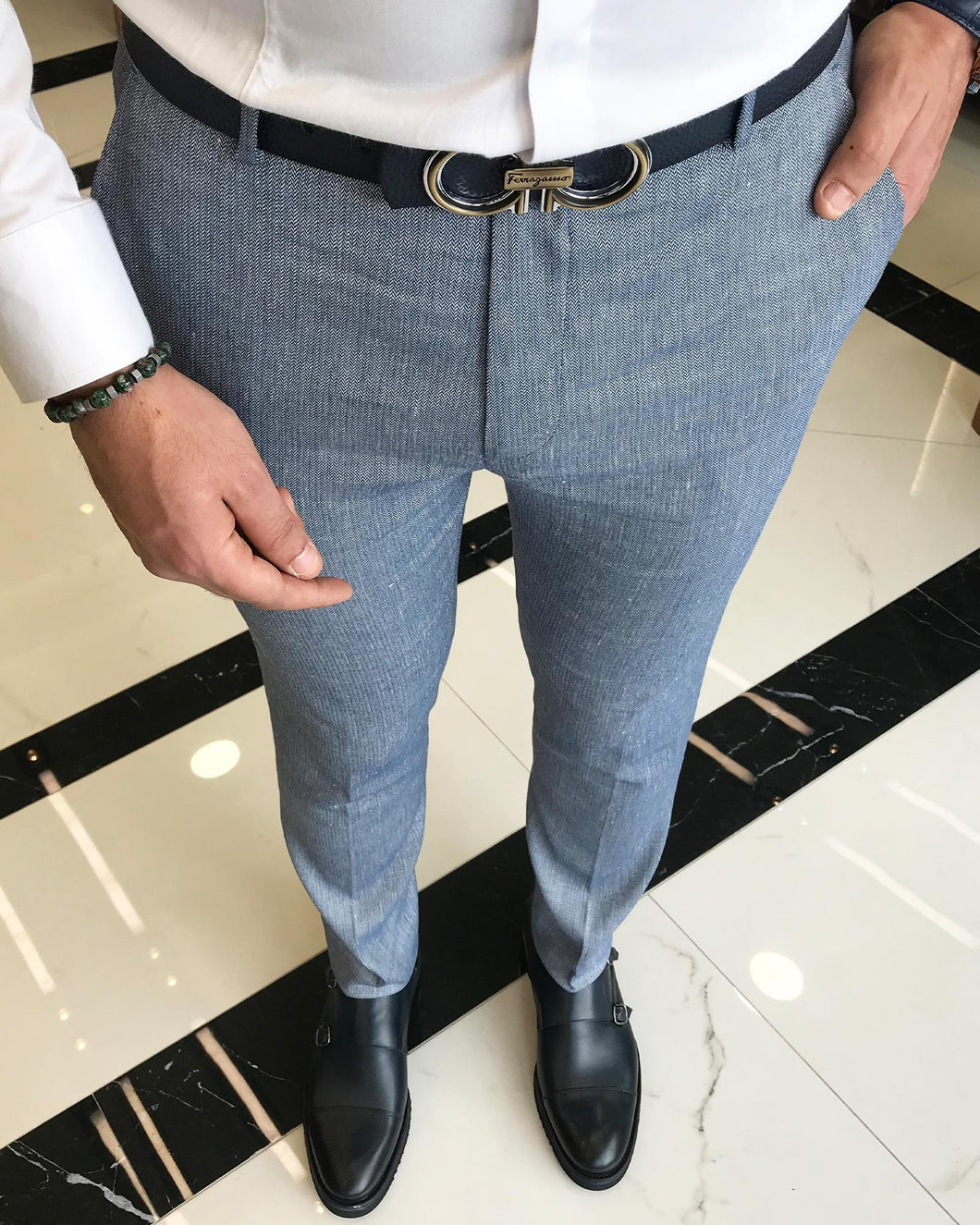 Dominic Blue Slim Fit Solid Pants