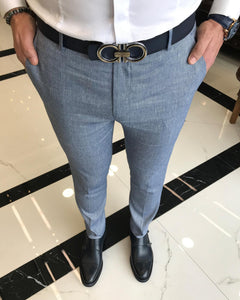 Dominic Blue Slim Fit Solid Pants