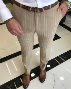 Rufus Camel Slim Fit Striped Pants