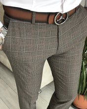 Load image into Gallery viewer, Brown Plaid Slim-Fit Pants
