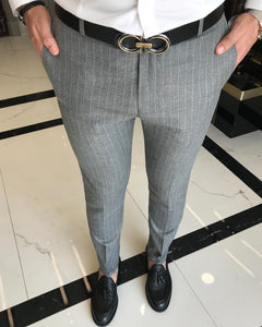 Dawson Gray Slim Fit Striped Pants