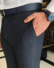Load image into Gallery viewer, Dawson Dark Blue Slim Fit Striped Pants
