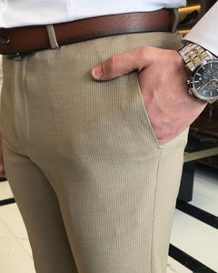 Jethro Camel Slim Fit Striped Pants