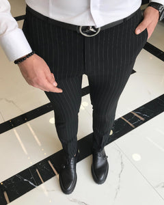 Dawson Black Slim-Fit Striped Pants