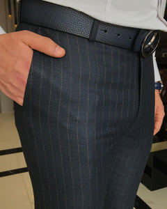 Dawson Dark Blue Slim Fit Striped Pants