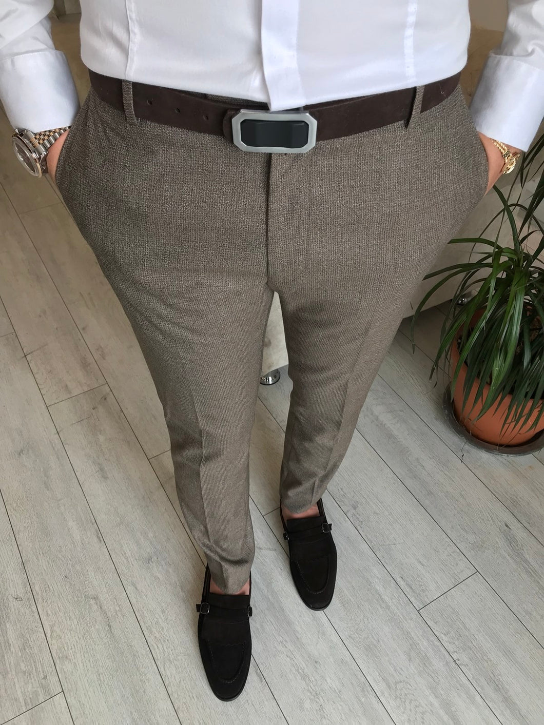 Haririci Brown Slim-Fit Pants