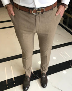 Dominic Brown Slim Fit Solid Pants