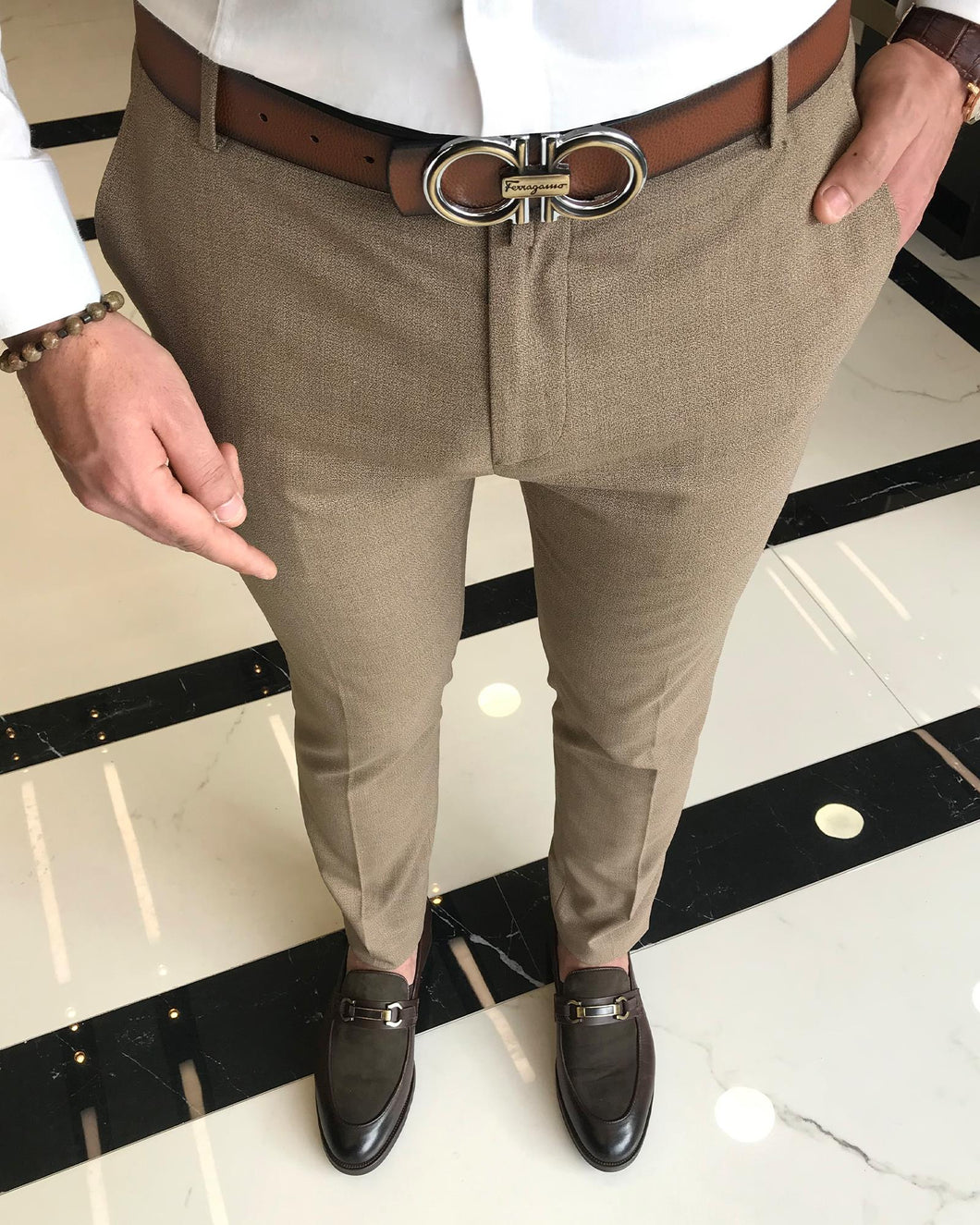 Dominic Brown Slim Fit Solid Pants