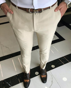 Jethro Beige Slim Fit Solid Pants