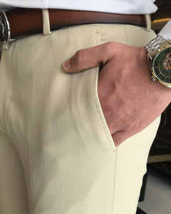 Jethro Beige Slim Fit Solid Pants