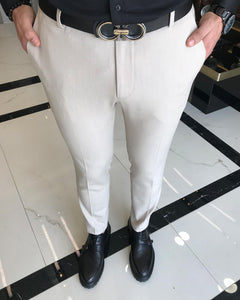 Dominic Beige Slim-Fit Solid Pants