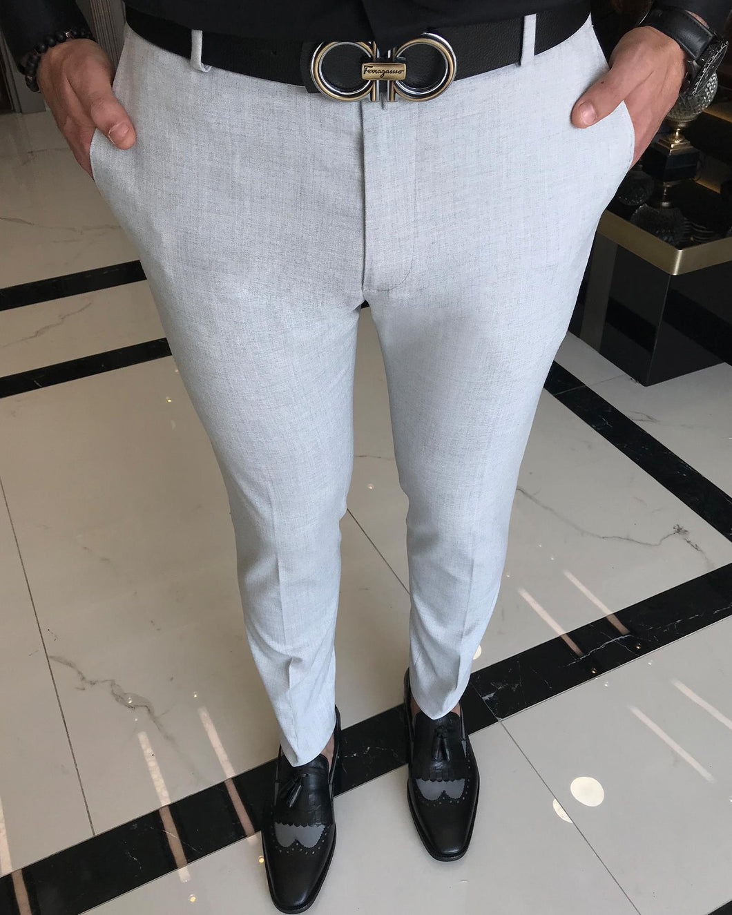 Dominic Gray Slim Fit Solid Pants