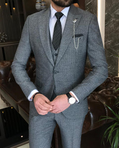 Malcolm Slim-Fit Herringbone Grey Suit