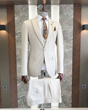Load image into Gallery viewer, Beige Solid Slim Fit Suit
