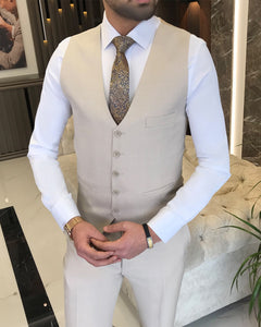 Bram Bogart Beige Solid Slim Fit Suit