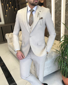 Beige Solid Slim Fit Suit