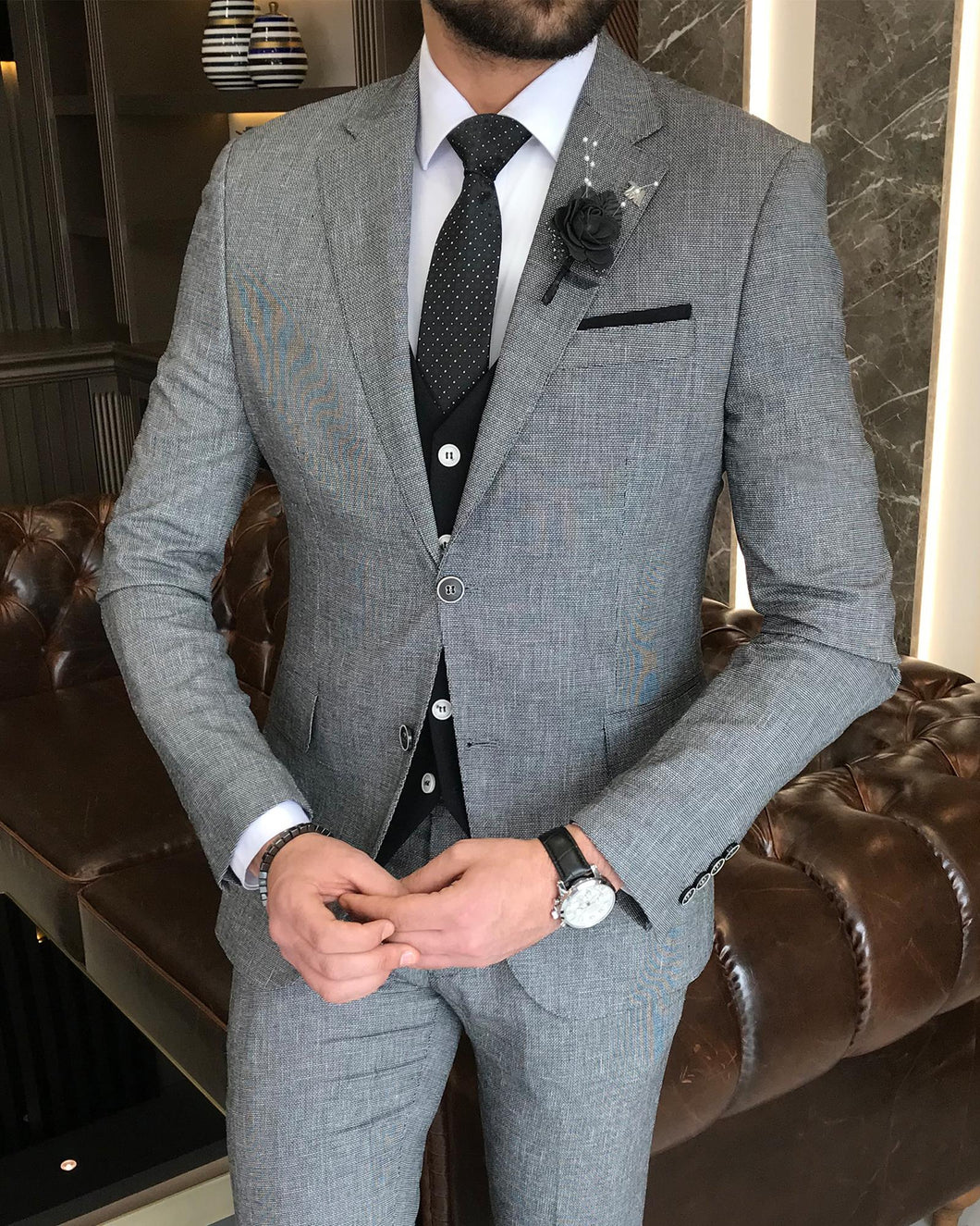 Malcolm Slim Fit Solid Grey Suit