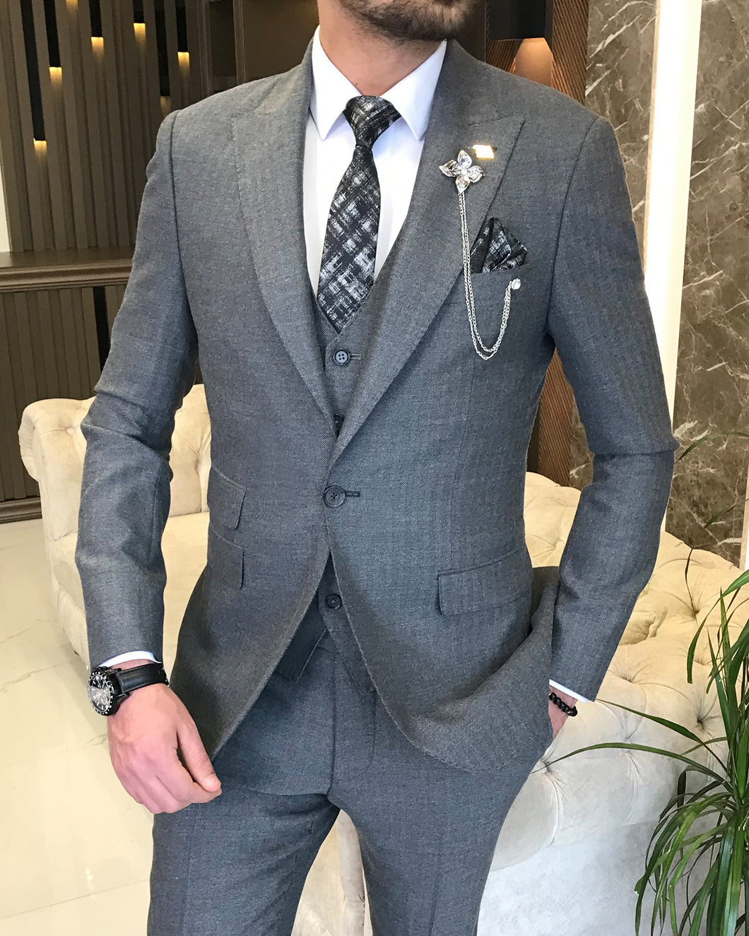 Alessandro Del Piero Grey Slim Fit Suit