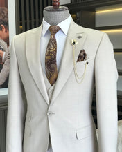 Load image into Gallery viewer, Beige Solid Slim Fit Suit
