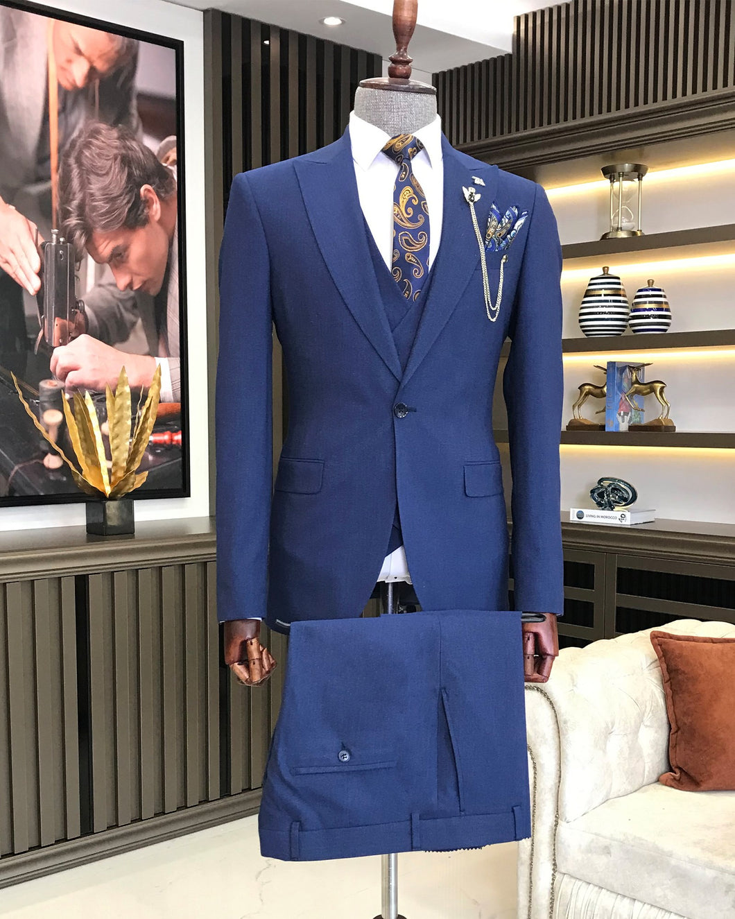 Bram Castle Blue Solid Slim Fit Suit
