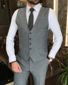 Malcolm Slim-Fit Herringbone Grey Suit