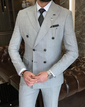 Laden Sie das Bild in den Galerie-Viewer, Jasper Slim-Fit Striped Double Breasted Gray Suit
