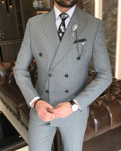 Cargar imagen en el visor de la galería, Theron Slim-Fit Double Breasted Striped Gray Suit
