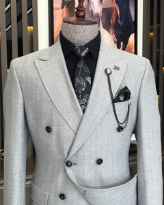 Jasper Slim-Fit Striped Double Breasted Gray Suit
