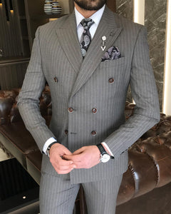 Theron Slim-Fit Double Breasted Striped Brown Suit
