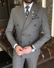 Load image into Gallery viewer, Theron Slim-Fit Double Breasted Striped Brown Suit
