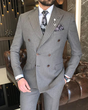 Charger l&#39;image dans la galerie, Theron Slim-Fit Double Breasted Striped Brown Suit
