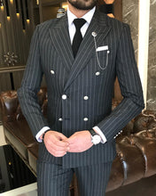 Laden Sie das Bild in den Galerie-Viewer, Theron Slim-Fit Double Breasted Striped Anthracite Suit
