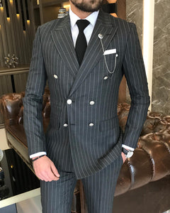 Theron Slim-Fit Double Breasted Striped Anthracite Suit
