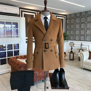 Madison Double-Breasted Slim Fit Brown Coat