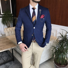 Load image into Gallery viewer, New Navy Blue Single Breasted Slim-Fit Blazer
