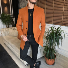 Load image into Gallery viewer, Shelton Slim Fit Single Breasted Camel Woolen Overcoat
