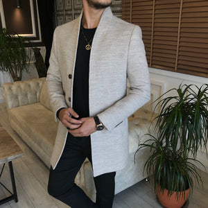 Guinevere Slim Fit Single Breasted Beige Woolen Overcoat – gentsuitspage