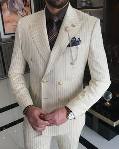 Jeremiah Slim-Fit Double Breasted Striped Beige Suit