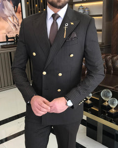 Jeremiah Slim-Fit Double Breasted Striped Brown Suit