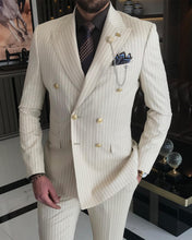 Carica l&#39;immagine nel visualizzatore di Gallery, Jeremiah Slim-Fit Double Breasted Striped Beige Suit
