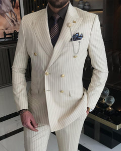 Jeremiah Slim-Fit Double Breasted Striped Beige Suit