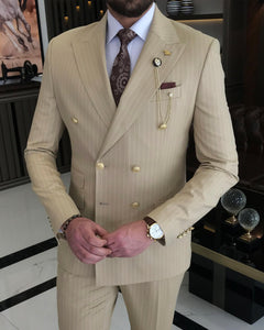 Jeremiah Slim-Fit Double Breasted Striped Camel Suit