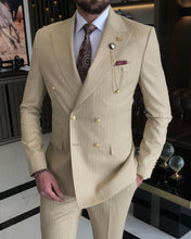 Load image into Gallery viewer, Jeremiah Slim-Fit Double Breasted Striped Camel Suit
