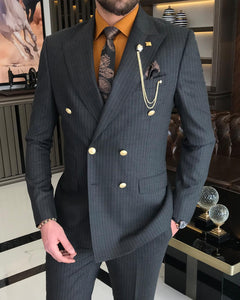 Jeremiah Slim-Fit Double Breasted Striped Anthracite Suit