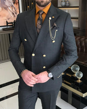 Cargar imagen en el visor de la galería, Jeremiah Slim-Fit Double Breasted Striped Anthracite Suit
