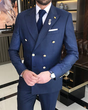 Cargar imagen en el visor de la galería, Jeremiah Slim-Fit Double Breasted Striped Blue Suit
