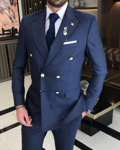Jeremiah Slim-Fit Double Breasted Striped Blue Suit