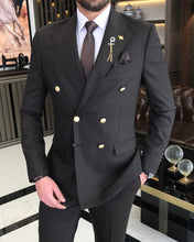 Cargar imagen en el visor de la galería, Jeremiah Slim-Fit Double Breasted Striped Brown Suit

